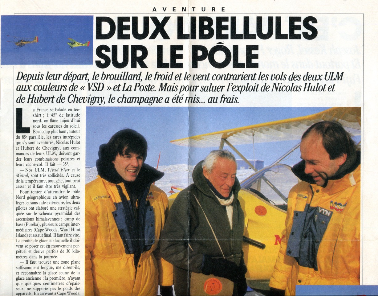 Document © Magazine VSD, avril 1987. « Aventure : deux libellules sur le Pôle »